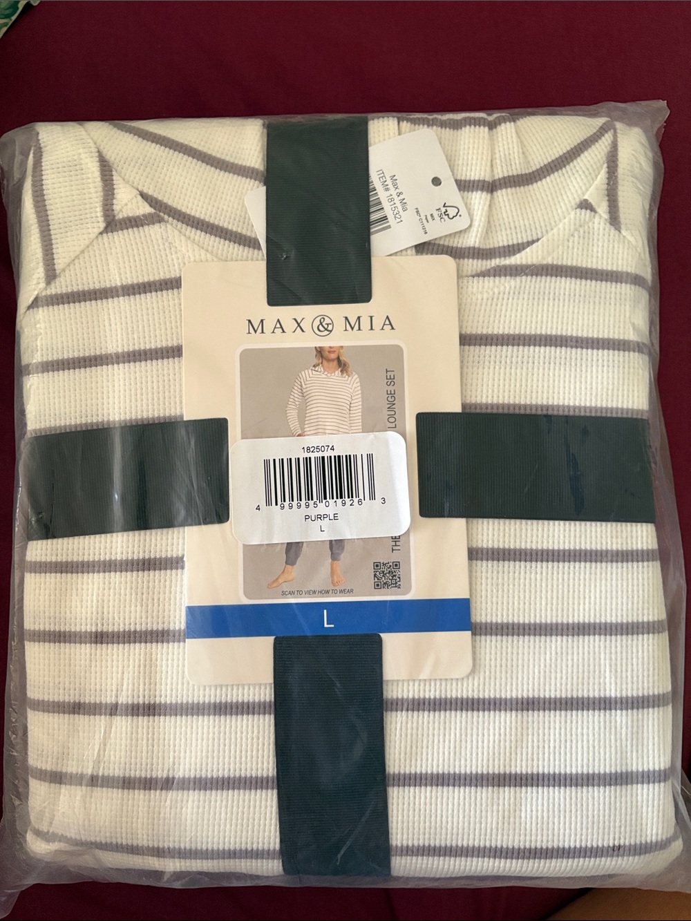 MAX & MIA Striped Lounge Set - White with Light Purple Stripes